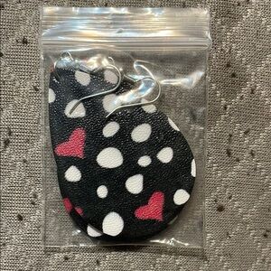 Black Teardrop Earrings with Heart and Dot Pattern